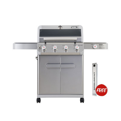🔥BIG SALE🎁 Monument Grills M405K Retro-Modern 4+1 Burner Freestanding Gas Grill with Smoker Box, Clearview® Window Lid, Side Burner, LED Control Knobs & Cabinet, 630 Sq. In. Cooking Area🍔