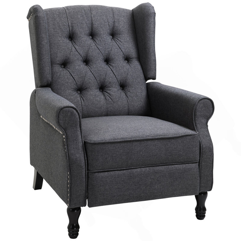 Fauteuil inclinable rembourré en tissu, fauteuil d'appoint capitonné, fauteuil en lin avec repose-pieds, accoudoir, coussin rembourré, gris foncé