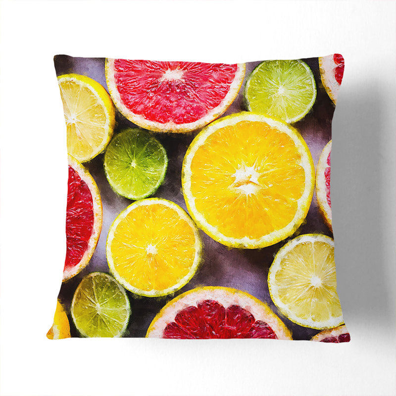 Sliced Citrus Fruits Painting Cushion with Filling, White, 40cm H x 40cm W x 15cm D