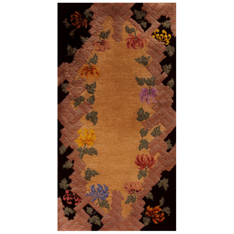 Warm Antique Chinese Art Deco Small Scatter Size Throw Rug