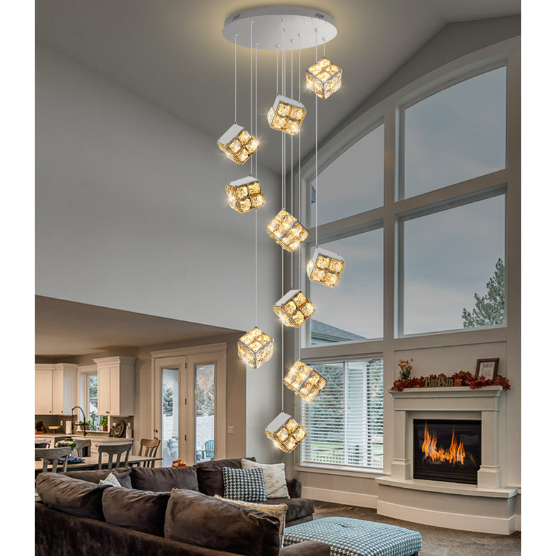 Luminaires suspendus modernes en cristal 10 lumières à intensité variable, H 118 po x l 19,7 po x P 19,7 po, Argent argent