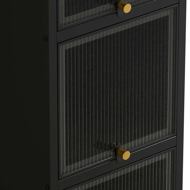 Modern Four-Tier Glass Door Cabinet With Featuring 5-Tier Storage, For Entryway Living Room Bathroom Dining Room, Black