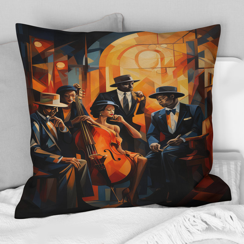 Coussin Jazz Harlem Renaissance, H 16 po x l 16 po, Carré