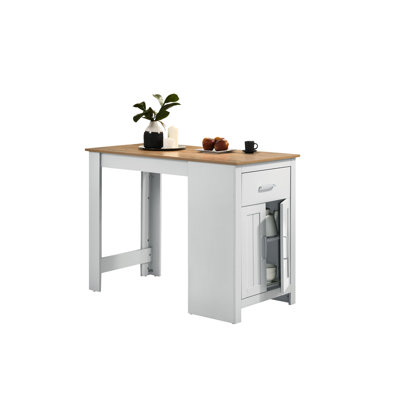 Table de salle à manger compacte avec armoire et tiroir, 47 po, chêne et blanc, 2 tables, blanc et chêne, pour 2 personnes