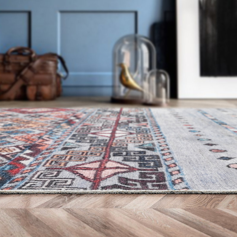 Tapis oriental gris / noir en chenille tissé à la machine, Rectangle 6 pi 6 po x 9 pi 6 po