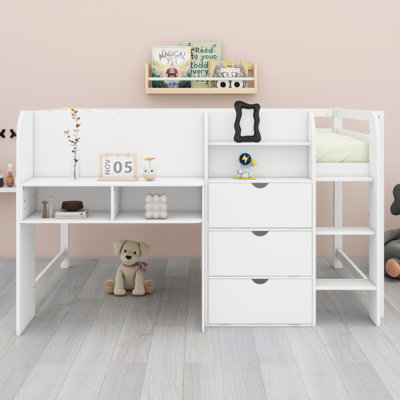 Low Loft Bed With Built-In Desk