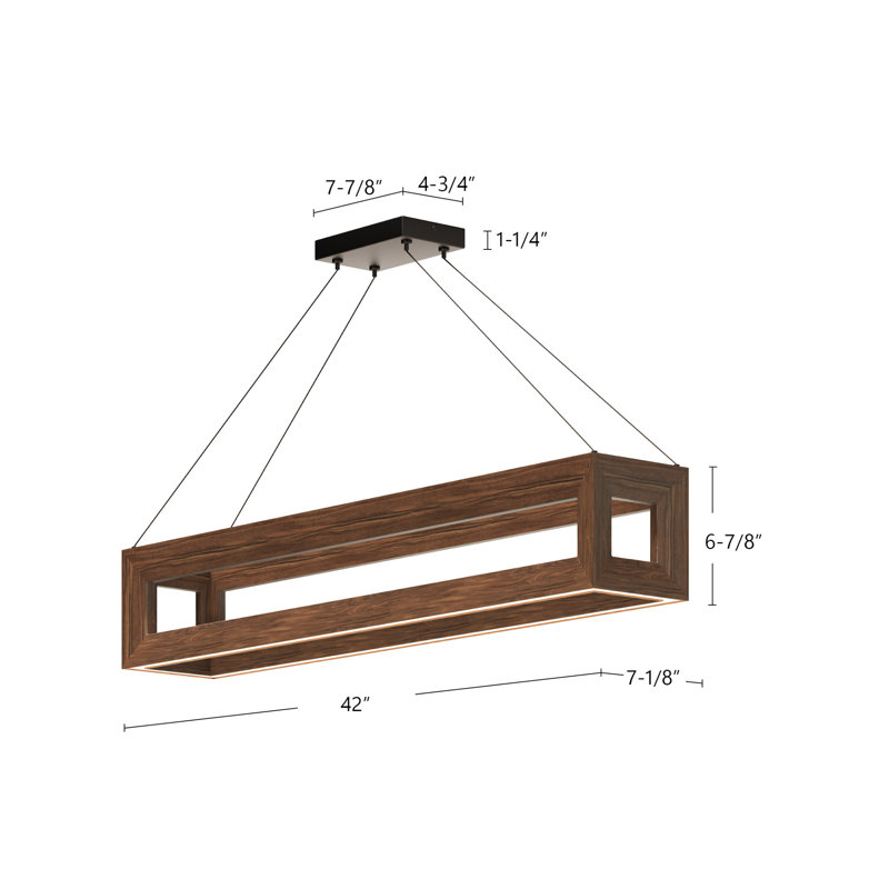 Luminaire suspendu rectangulaire à 1 lumière pour îlot de cuisine Morina, Noyer, Noyer