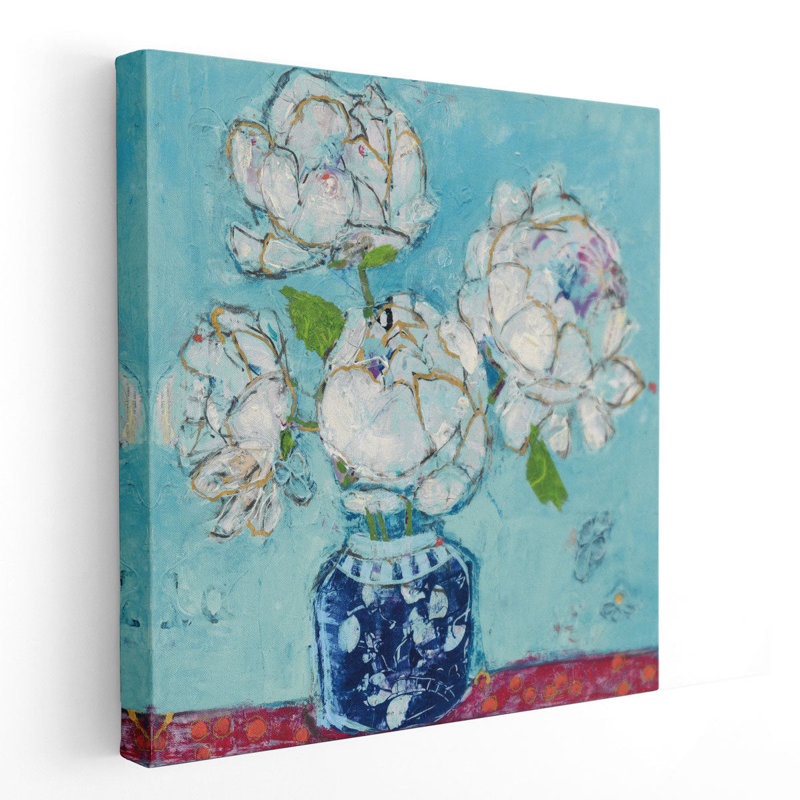 Vase de pivoines - reproduction d'art sur toile, H 20 po x l 20 po