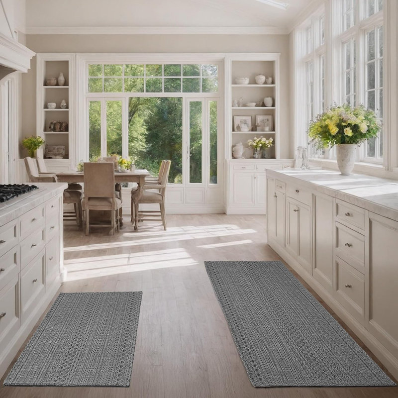 Tapis de cuisine - Gris - Tapis Boho lavable avec envers antidérapant en TPR
