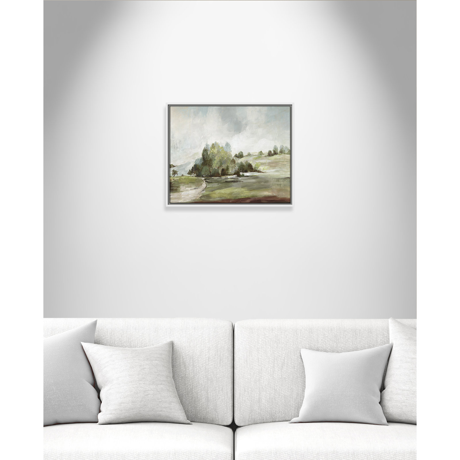 Green Country Road by Allison Pearce - Floater Frame Print on Canvas, 17.5" H x 21.5" W, White