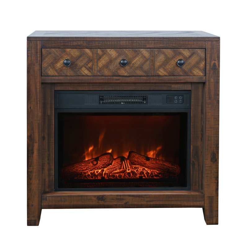 Dwyla Modern Transitional 32" Chevron Electric Fireplace Console TV Stand - Oak