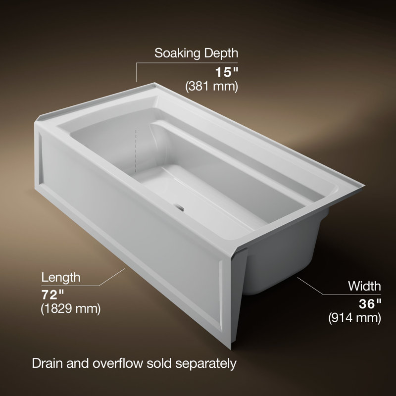 Archer 72" x 36" Soaking Bathtub, Ice Grey, Right