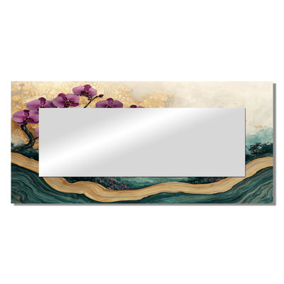 Lavender Orchids Flowers On Emerald Geode I - Floral Mirror For Wall Art Decor - Printed On Metal