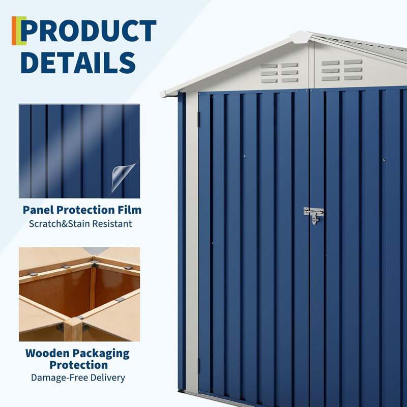 3.7m³ Outdoor Galvanized Steel Storage Shed, Weather Resistant Garden Tool Shed with Sloped Roof for Bikes Ladders, 183x120cm, Blue