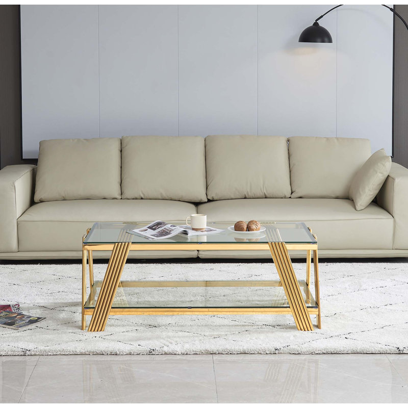 Table basse rectangulaire 47,50 "en acier inoxydable, Doré