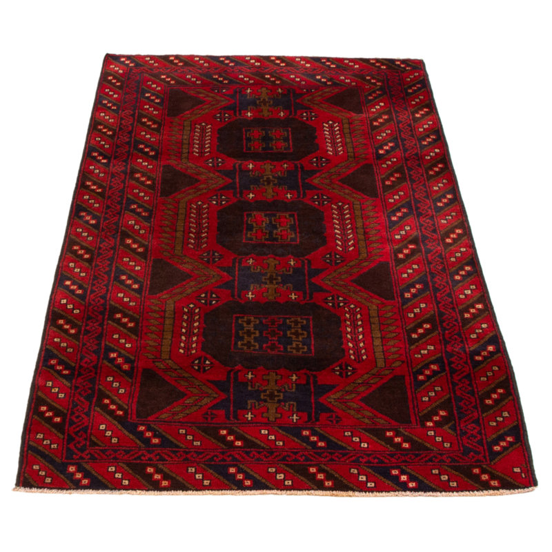 Tapis rouge noué à la main 3 pi 9 po x 6 pi 1 po Teimani