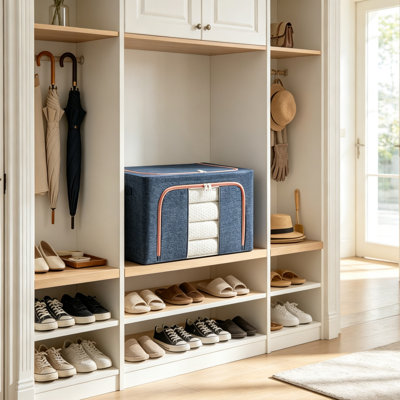 Boîte de rangement pliable bleue tibétaine de 100 L pour vêtements, organisateur en tissu fonctionnel pour armoire, voiture, rangement de couettes et couvertures, convient au tri domestique et aux déménagements, lot de 2.