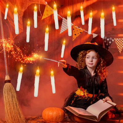 12-Piece Floating LED Candles with Magic Wand Remote, Flickering Light, Hanging Candle Lights for Halloween