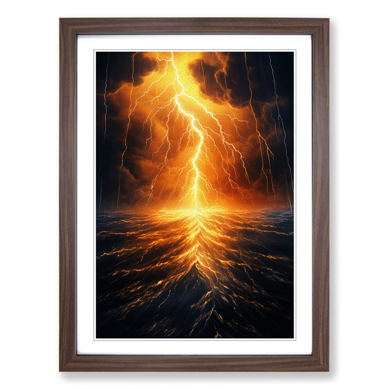 Lightning Modern - Single Picture Frame Print on Wood, Walnut Framed, 64cm H x 46cm W x 2cm D