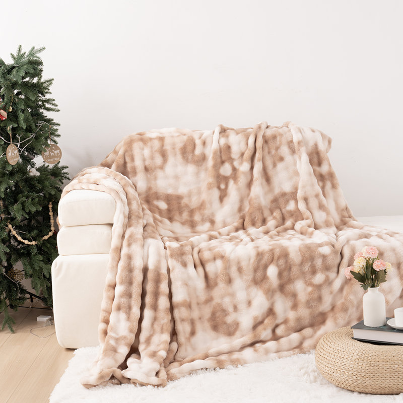 Faux Rabbit Fur Blanket Machine Woven Throw Blanket, 228x228, Brown