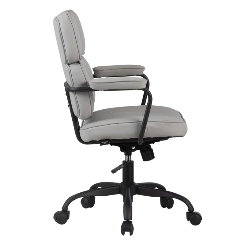 Cindy Swivel Vanity Chair With Wheels, Faux Leather Cushioned Armrest Pads, 360 Degree Spinning, Gray