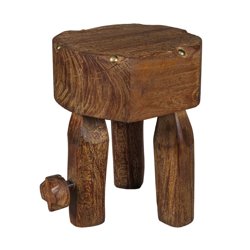Nob Stool ~ A fusion of industrial heritage and rustic craftsmanship, this 100% reclaimed wood stool, with its hand-forged metal accents and sculpted form, exudes both character and utility.