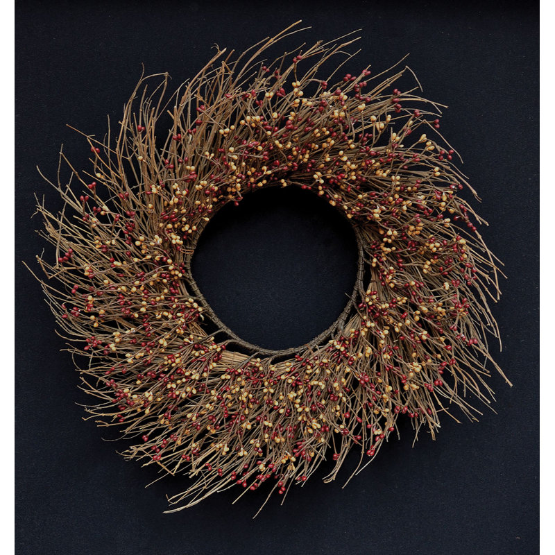Couronne d'automne à pépins et vignes, H 22 po x l 22 po x P 4 po, Bourgogne/or