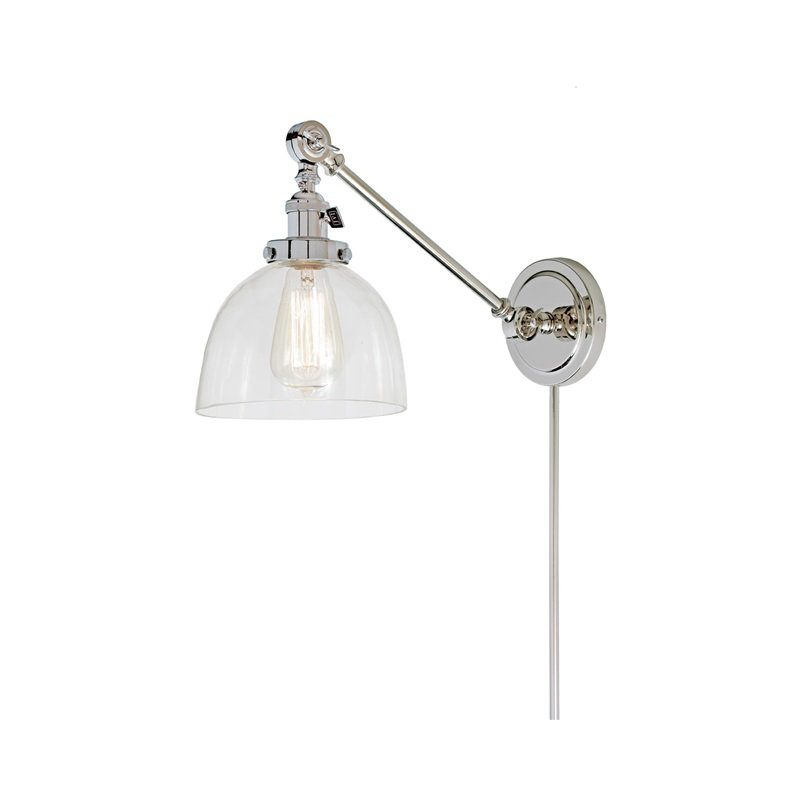 Martucci Plug-in Swing Arm Sconce, Polished Nickel, Transparent Glass