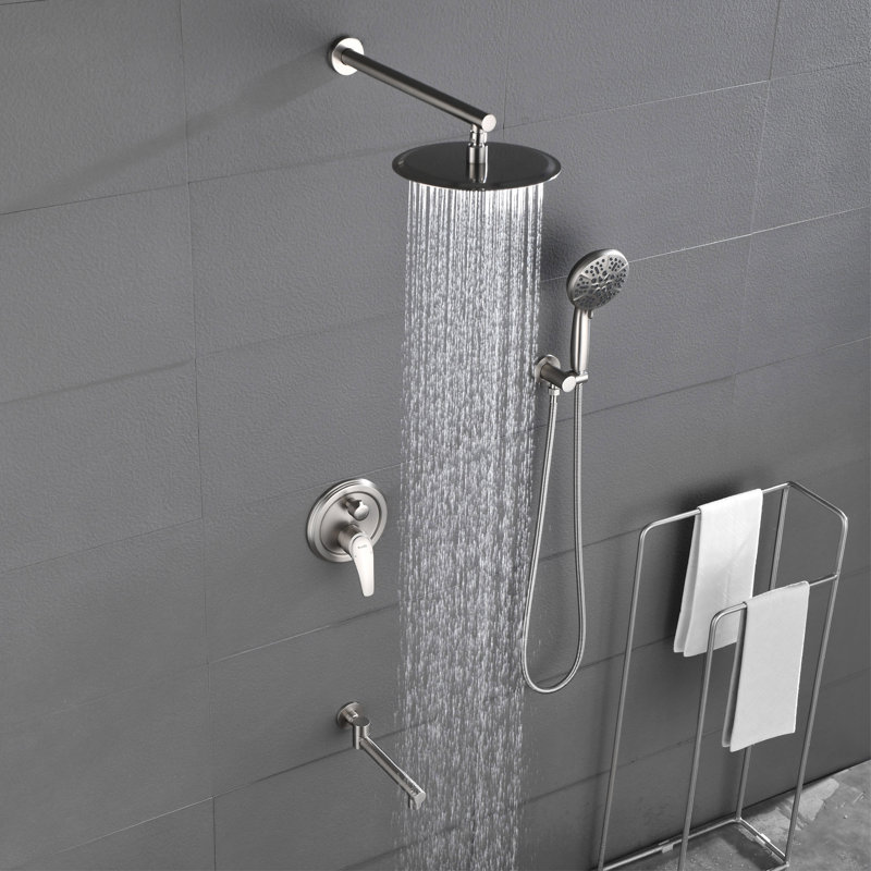 Rain Shower System With Tub Spout 3 Function Shower Faucet Set Contain 10 Inch Shower Head And Handheld Shower Trim Kit Valve Cartridge Included
