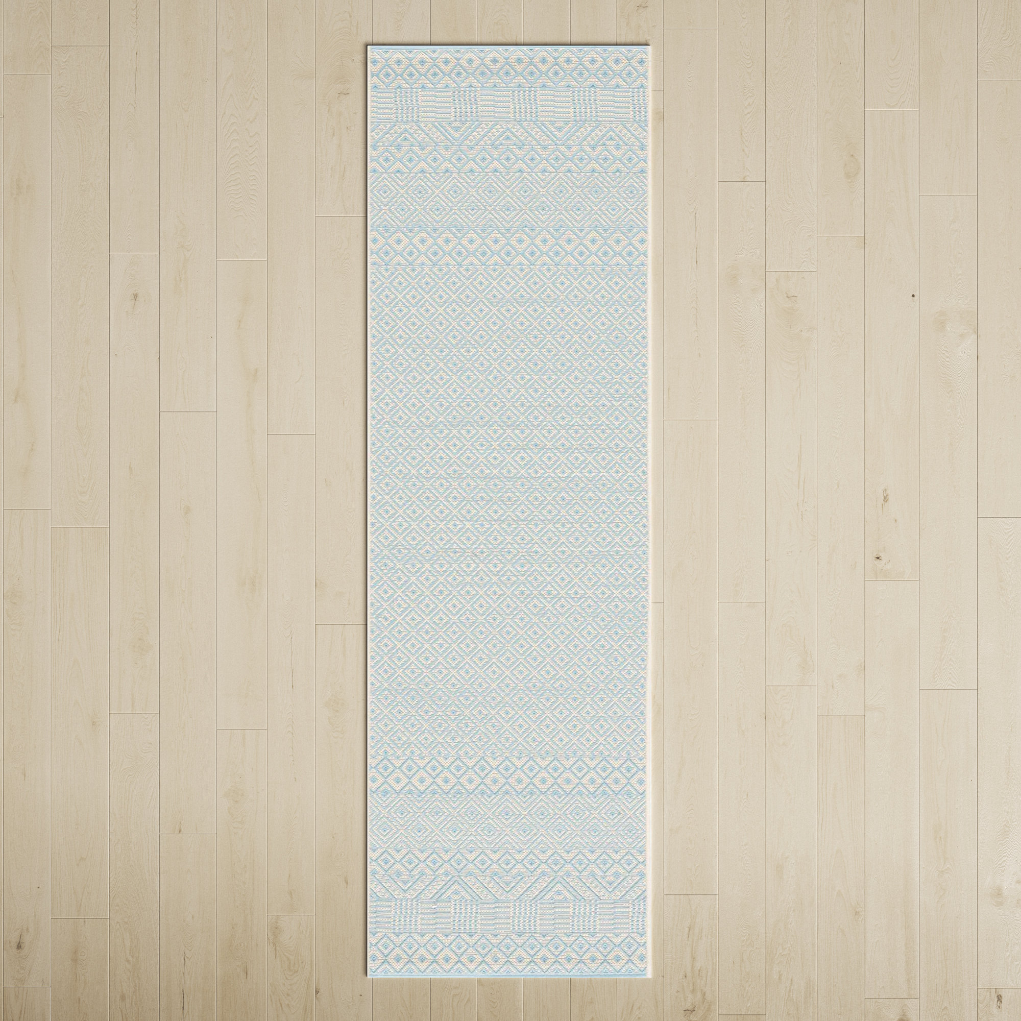 Lenwood Geometric Beige/Aqua Indoor / Outdoor Area Indoor/Outdoor Area Rug, Runner 2'3" x 8'
