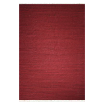 Alithea Hand Woven Flat Weave Kilim Wool Eco-Friendly Area Rugs - 3' x 5', Rectangle, Dark Red Color, Plain Solid Design, Low Pile Handmade Area Rugs for Living Room, Bed Room