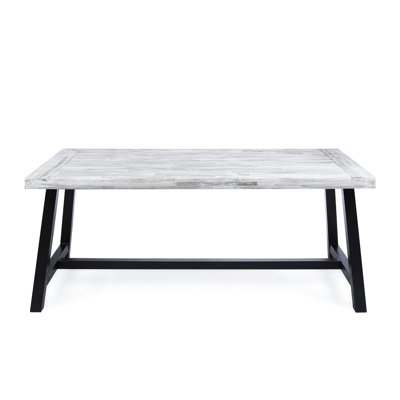 Rustic Outdoor Wood Dining Table With Black Metal Frame, Slat Paneling, To Erosion, 29.5h X 70w 33.73d Inches, 300lbs Load Design, Tough And Reliable Wood, 29.5 Inches In Height, 70 Width, 33.73 Depth