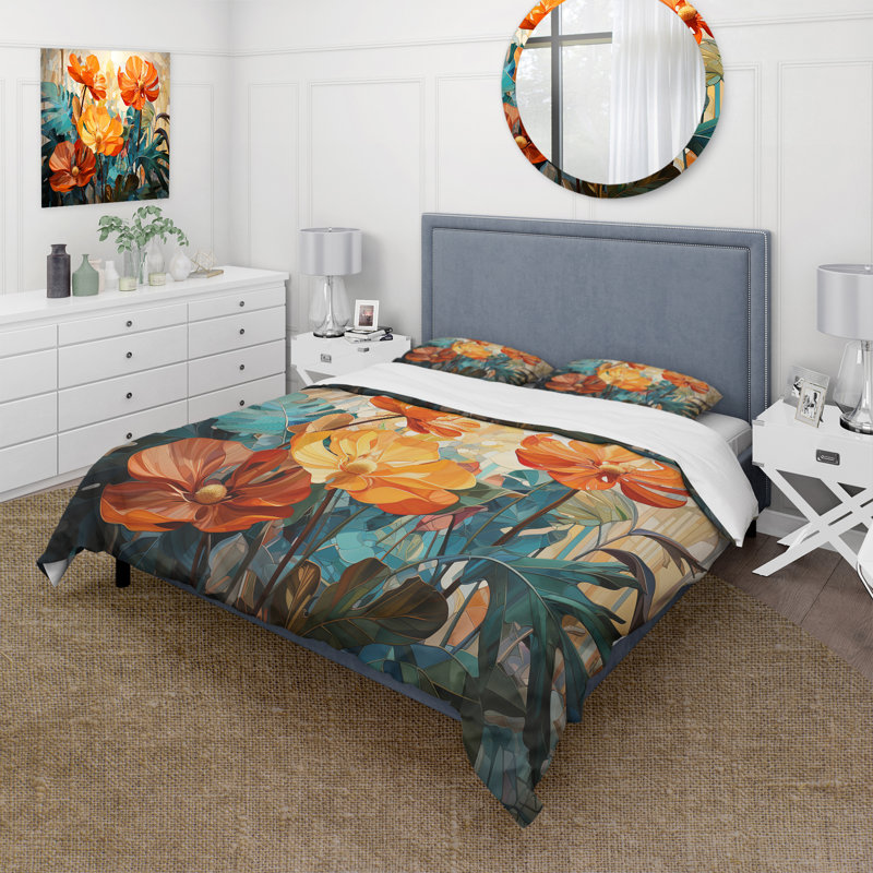 Ensemble de housse de couette en microfibre / polyester Tropical Orange and Green Foliage II Bedding