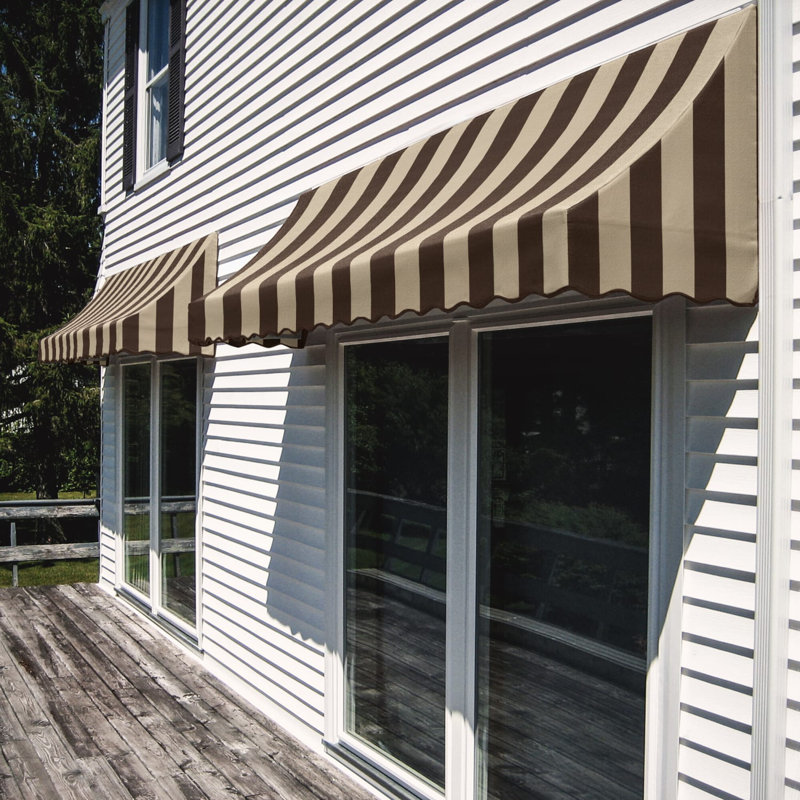 Awntech Nantucket Acrylic Fabric Fixed Awning, 31" H x 76.5" W x 24" D, Brown/Tan Stripe