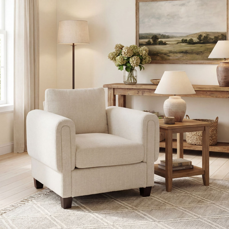 Chaise d'appoint moderne rembourrée avec accoudoirs, 1 pièce, Beige