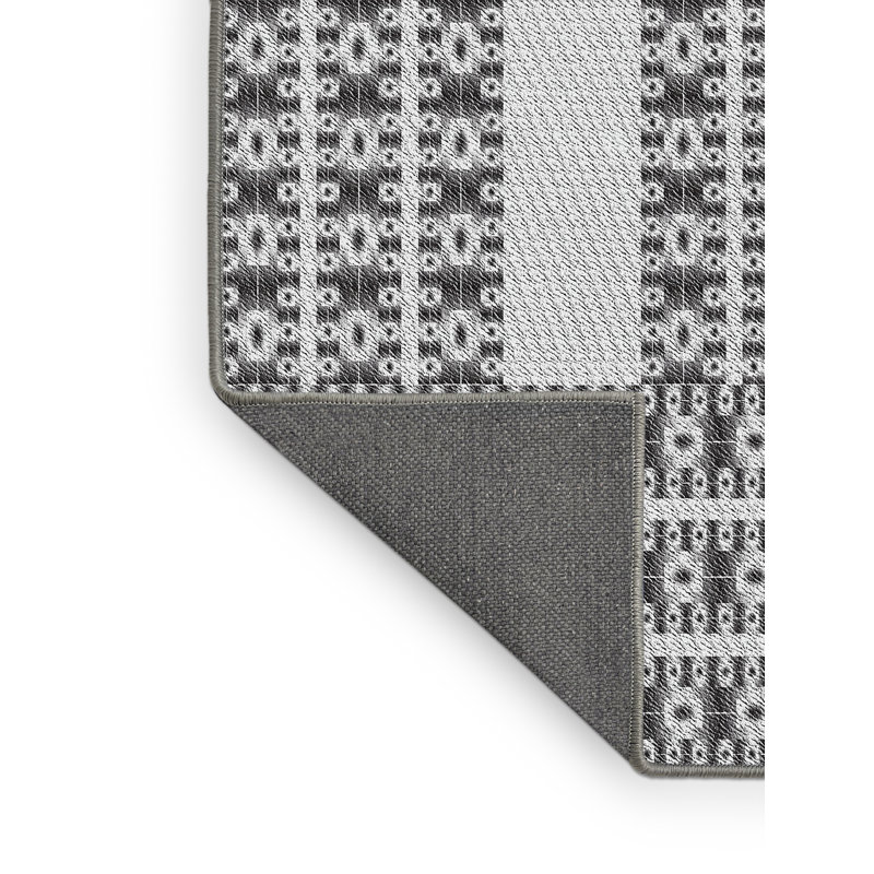 Tapis noir/blanc cassé tissé à la machine, Rectangle 7 pi x 10 pi