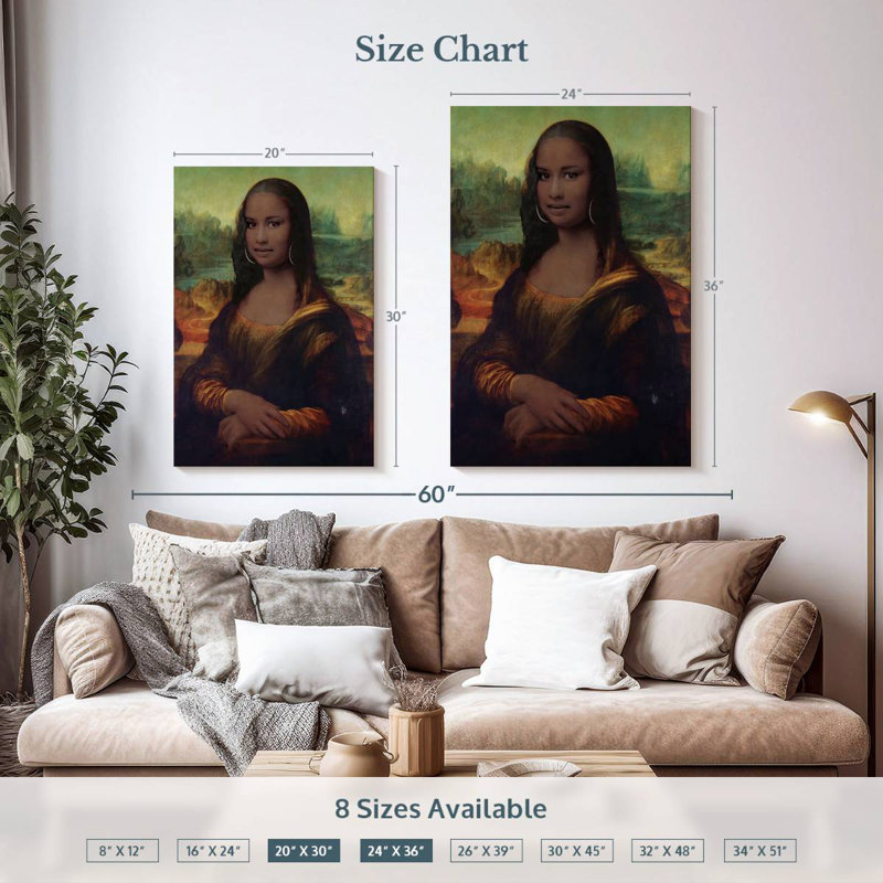 Leisha Mona Lisa d'inspiration afro-américaine, H 36 po x l 24 po