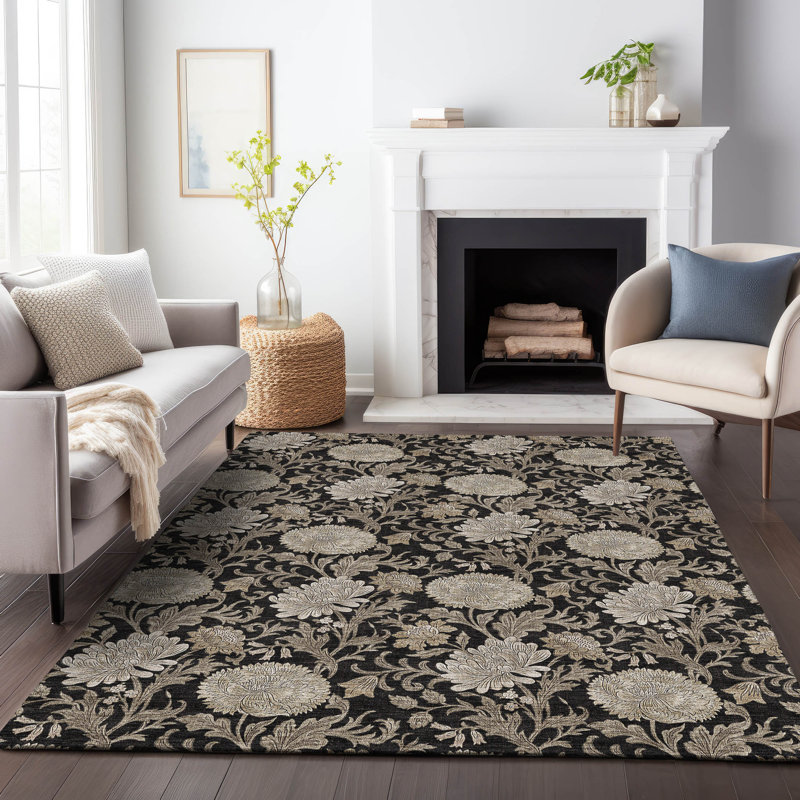 Premium Machine Washable Prisco Black Rug, Rectangle 9' x 12'