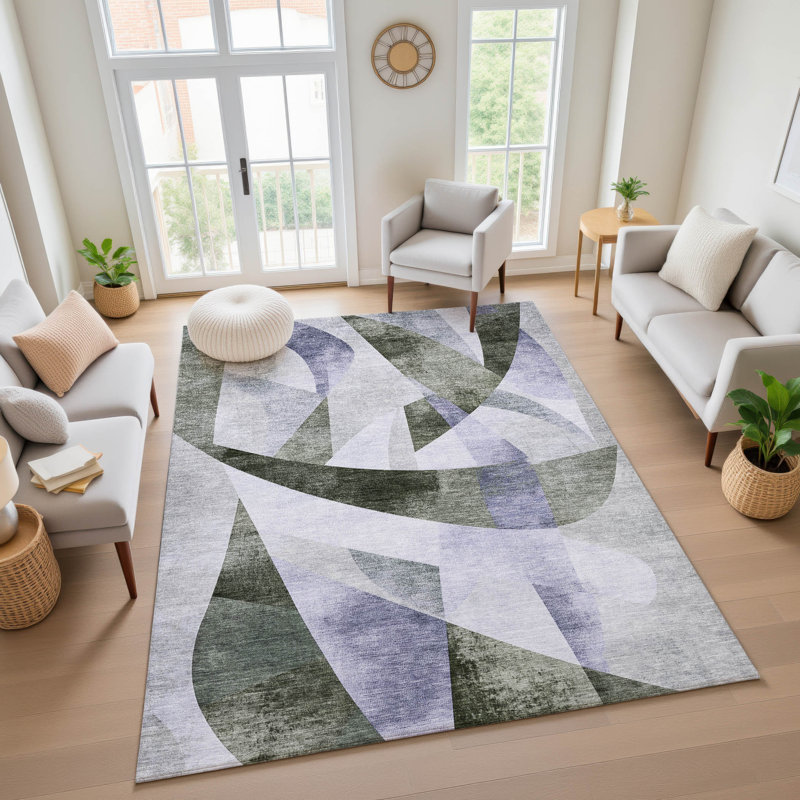 Premium Machine Washable Ashington AMF1836 Swirls Rug, Rectangle 10' x 14'