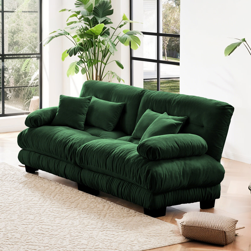 Stoughton Modern 2-Seater Chenille Upholstered Boneless Sofa, Green