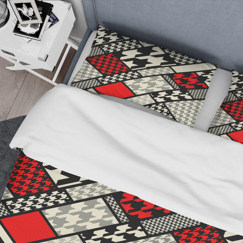 Ensemble de housse de couette à motifs rouge et noir Patchwork, Housse de couette pour grand lit et 2 taies décor