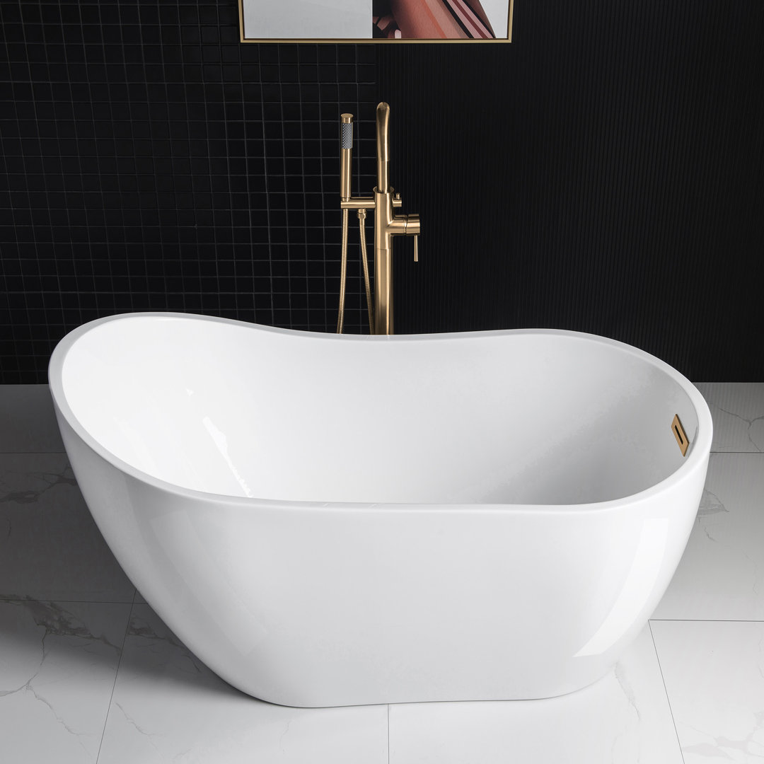 54" x 28" Freestanding Soaking Acrylic Single Slipper Bathtub with Reversible Drain WoodBridge