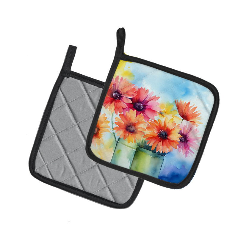 Gerbera marguerites dans l'aquarelle paire de poignées