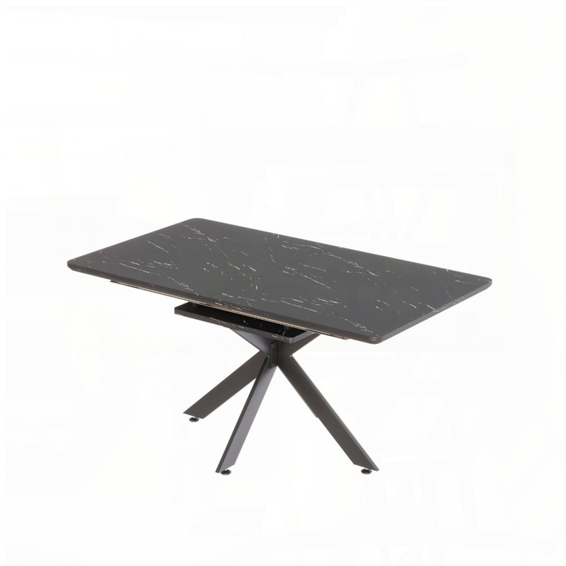Extendable Black Dining Table with X-Shape Metal Legs