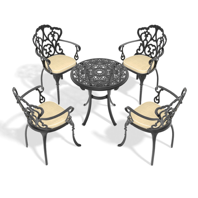 Ensemble de 5 meubles de patio en aluminium coulé avec cadre noir et coussins de siège blanc cassé (même sku: W1710S00418)