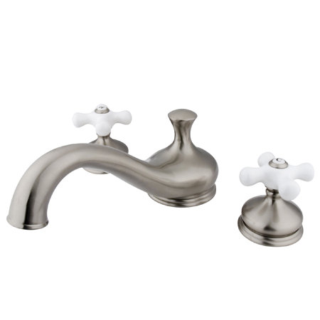 Double Handle Deck Mounted Roman Tub Faucet, Satin Nickel