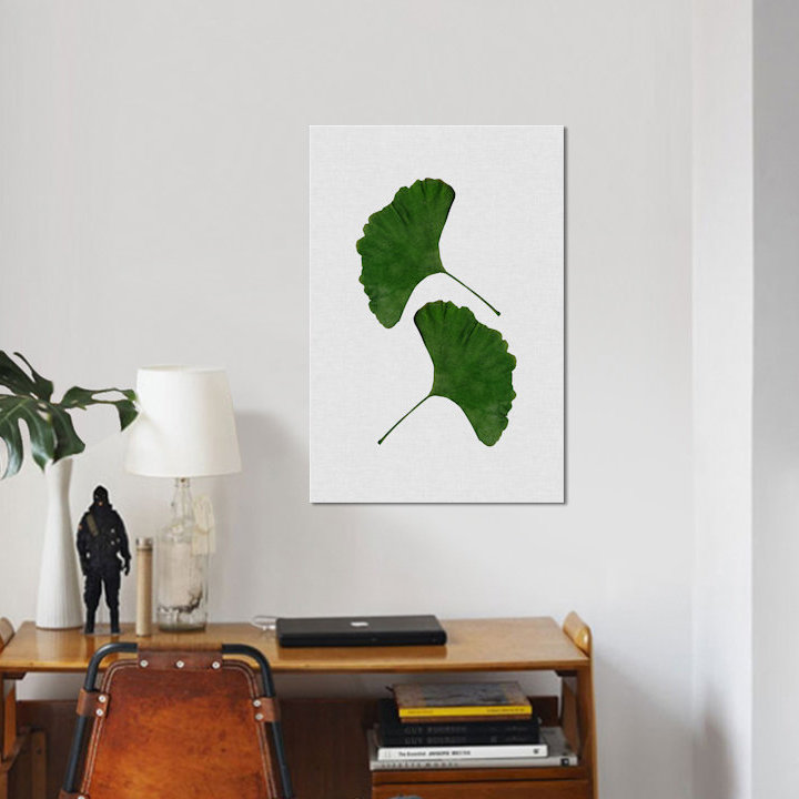 «Ginkgo Leaf II», reproduction d'impression sur toile en vert, H 18 po x l 12 po x P 1,5 po, Toile tendue, Pas de tapis
