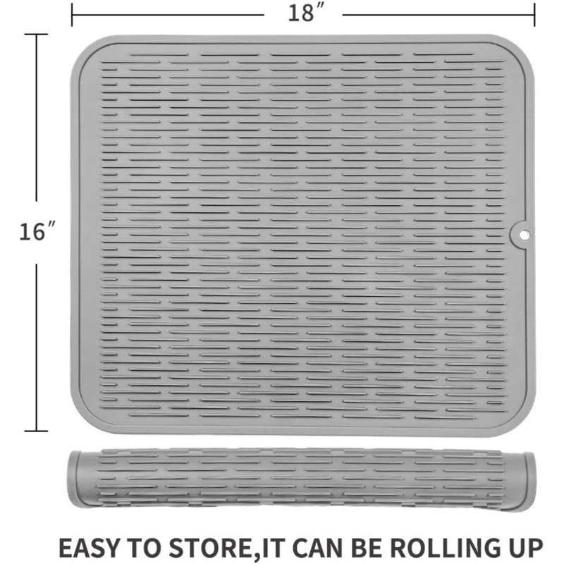 Silicone Dish Drying Mat For Kitchen Counter, Eco-Friendly Quick Dry Dish Mat, Easy Clean Multi Usage Drying Matt, Heat Resistant Trivet, 16" X 18" XL,