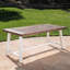 Table de salle à manger d'extérieur en bois avec structure en métal rustique blanc, finition brun foncé, 29,5 po de hauteur, 70,0 po de largeur, 35,68 po de profondeur, 300 lb de poids, pièces d'assemblage requises, conception à lattes