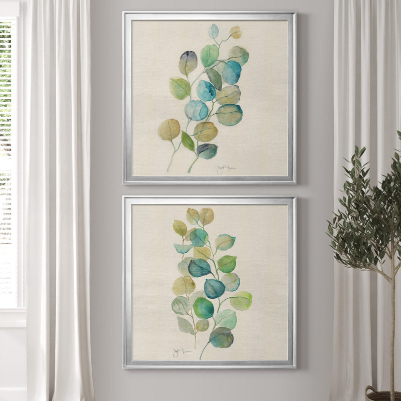 Eucalyptus I - ensemble de 2 reproductions d'art, Toile encadrée argentée, Pas de tapis, H 17,5 po x l 35 po x P 1,5 po